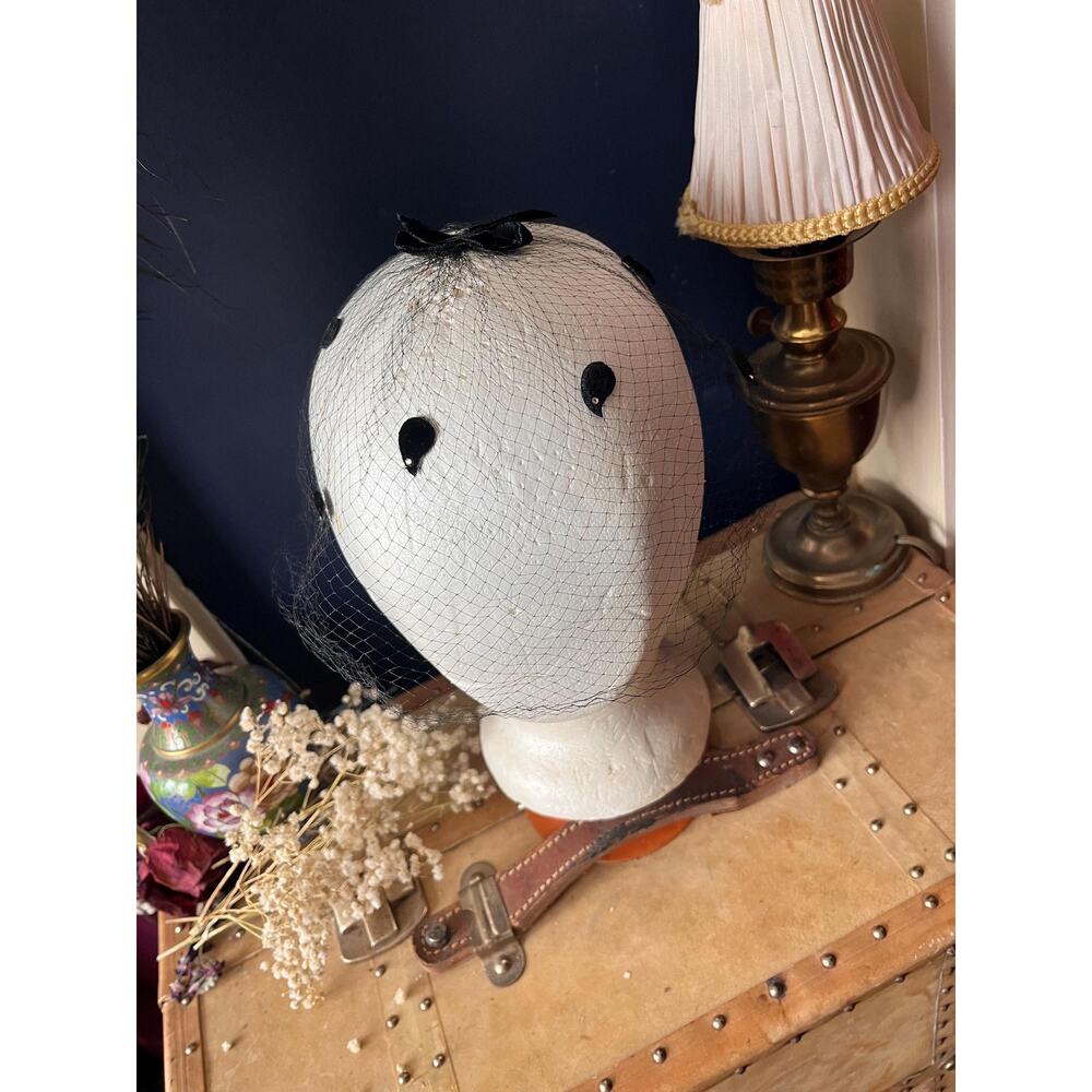 Vintage black mesh headpiece with velvet details and bows